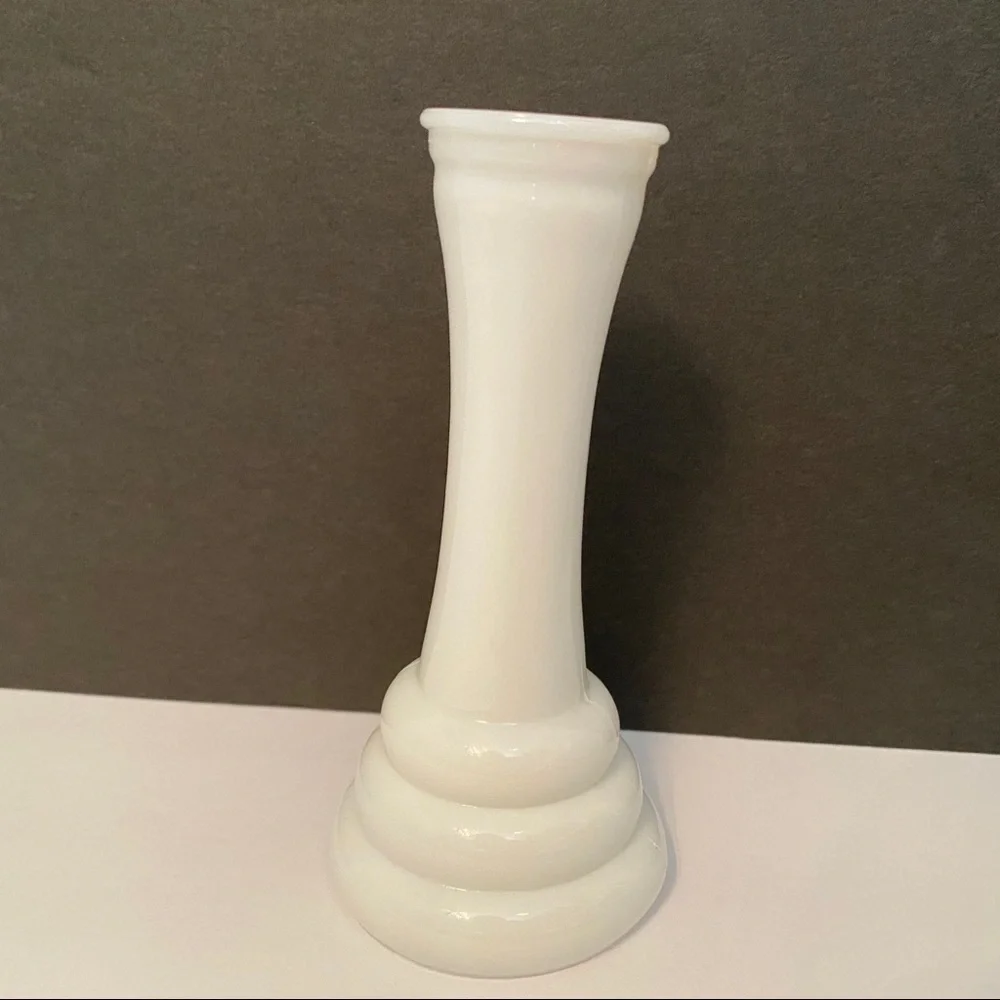 RANDALL VASE WHITE MILK GLASS BUD FLOWER 6” 3 RING HOME ACCENT VINTAGE